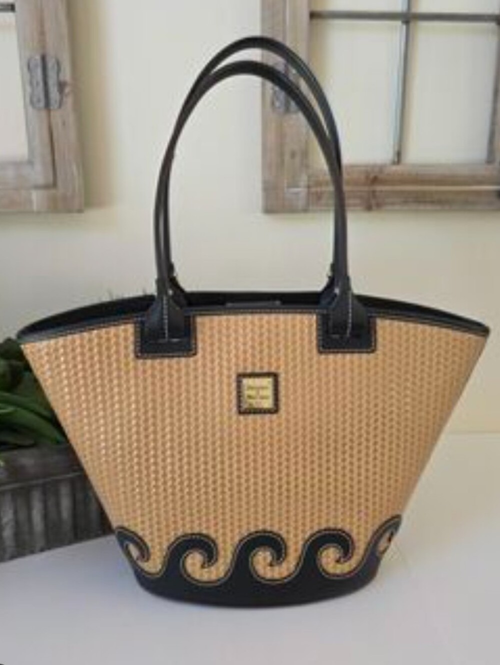 Dooney & Bourke Beacon Woven Wavy Navy Black Trim Edge Bag Atlantic Tote Large